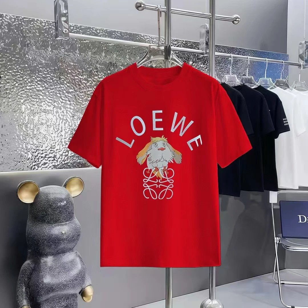 LOEWE Cartoon Print Casual Style Red Short-sleeve T-shirt