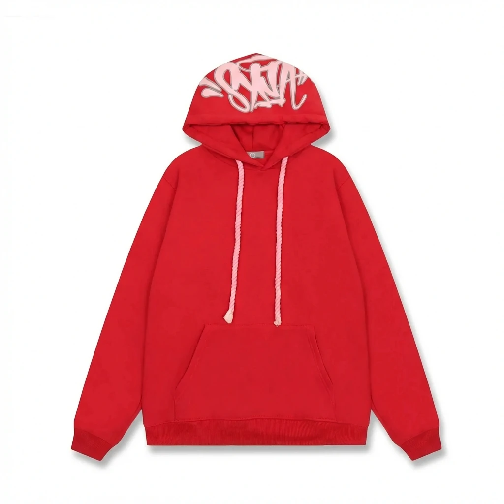 SynaWorld graffiti-style red hoodie