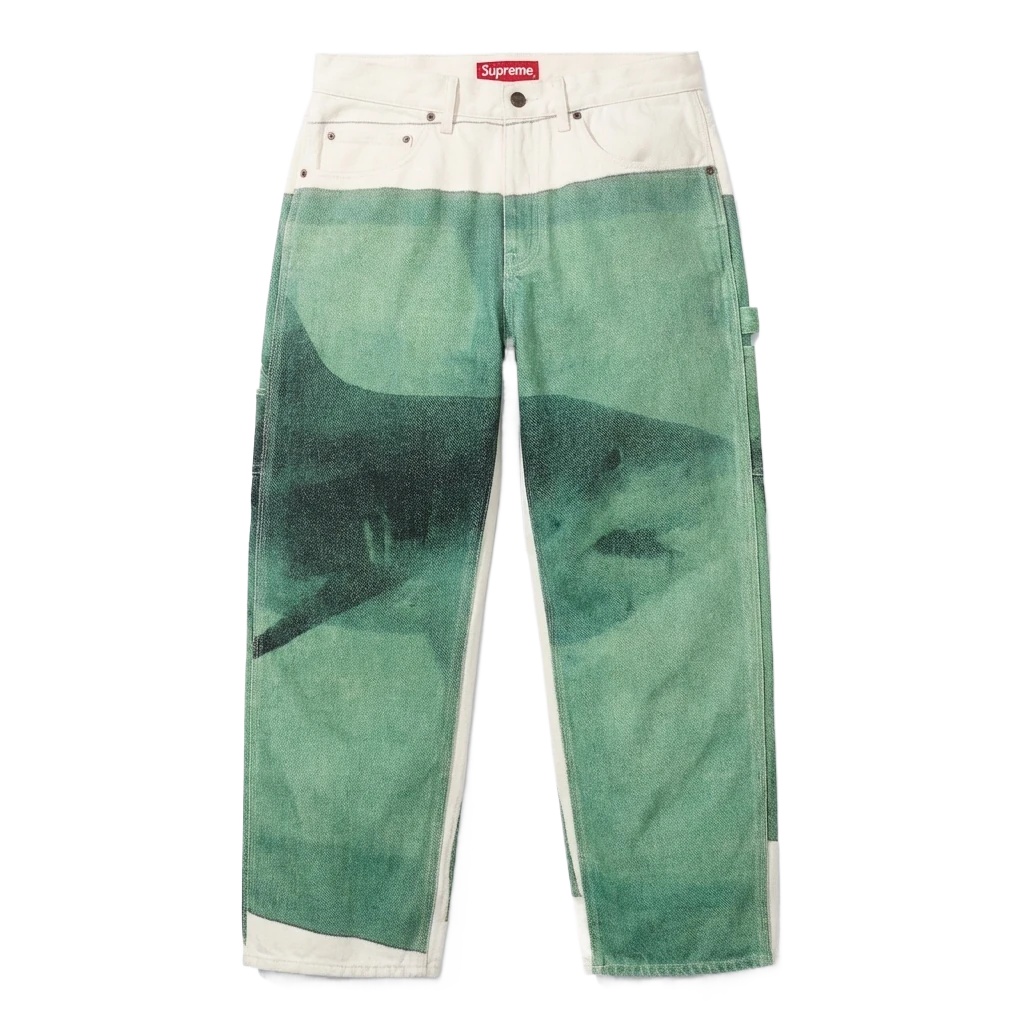 Supreme shark pattern workwear-style green pants