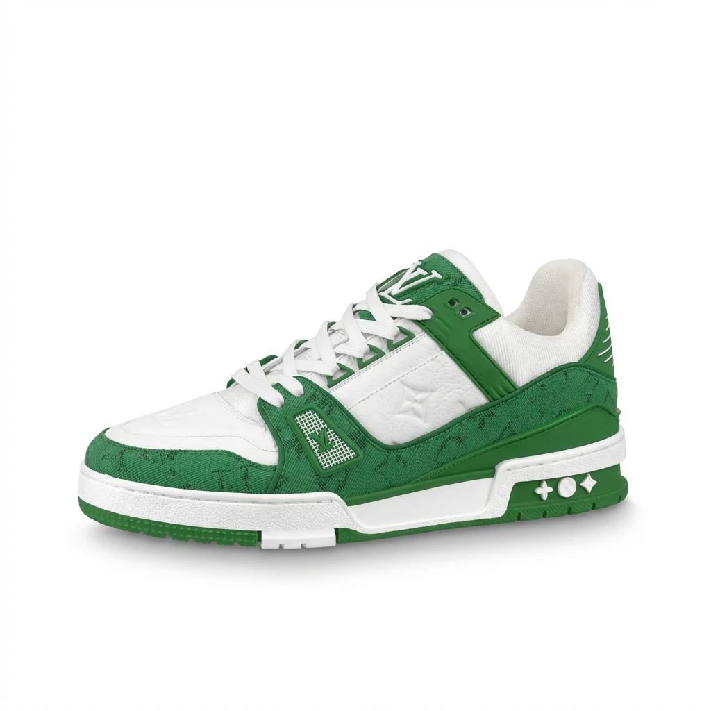 Louis Vuitton green and white retro sports shoes