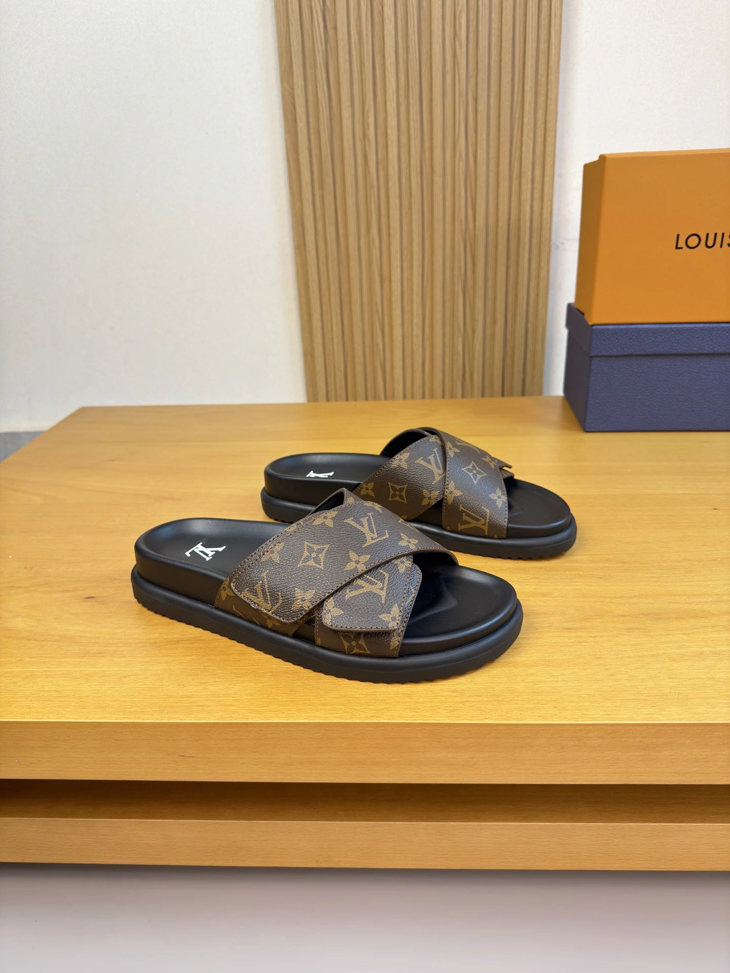 Louis Vuitton Classic Monogram Casual Brown and Black Slide Sandals