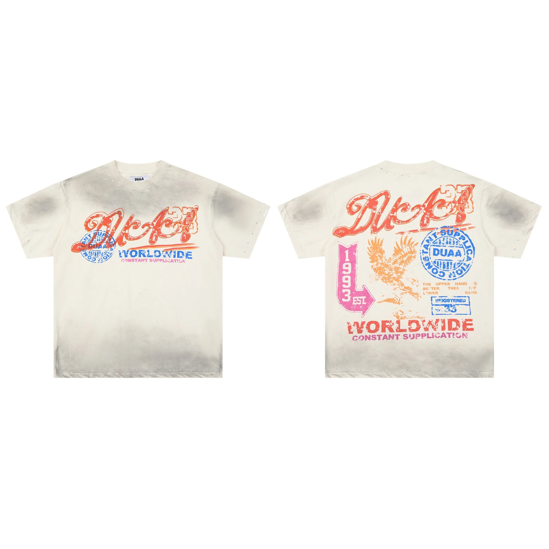 DUAA Falcon Print Vintage Style Off-White T-shirt