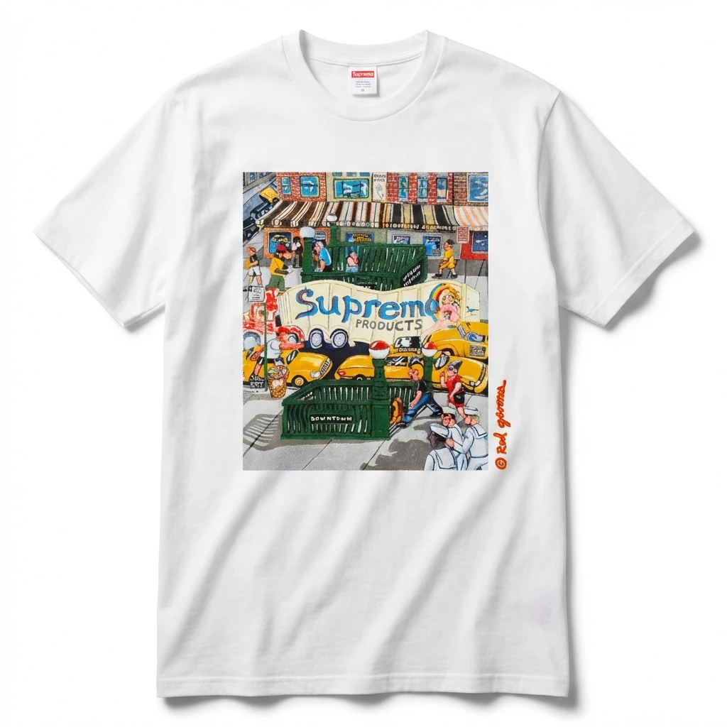 Supreme street style white T-shirt