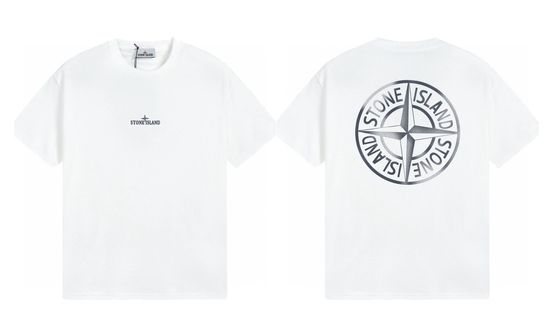 Stone Island Large Compass Print Street Style White T-Shirt