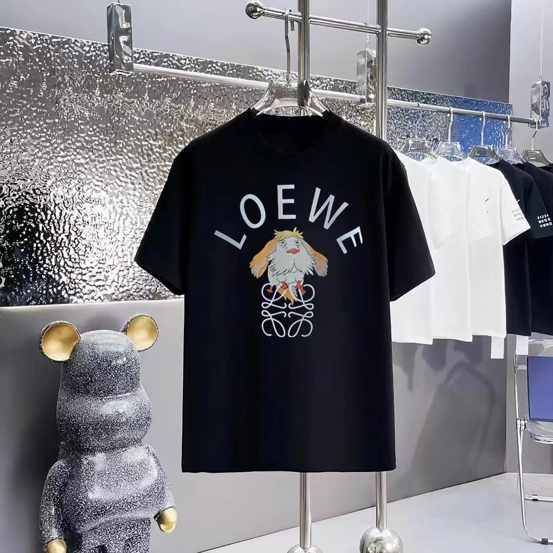 LOEWE Cartoon Print Casual Style Black T-Shirt