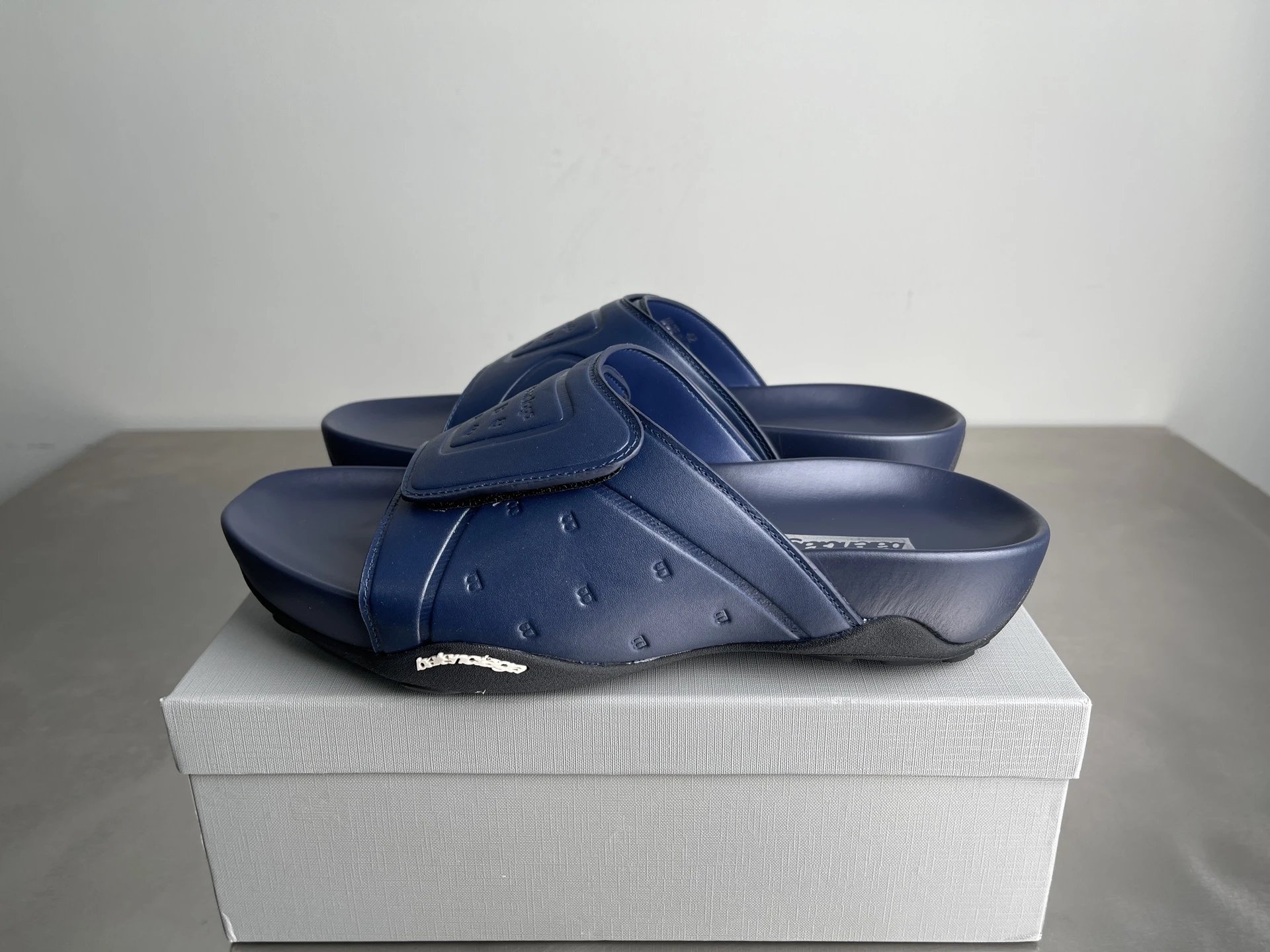 Balenciaga Classic Embossed Trendy Cool Style Navy Blue Slippers
