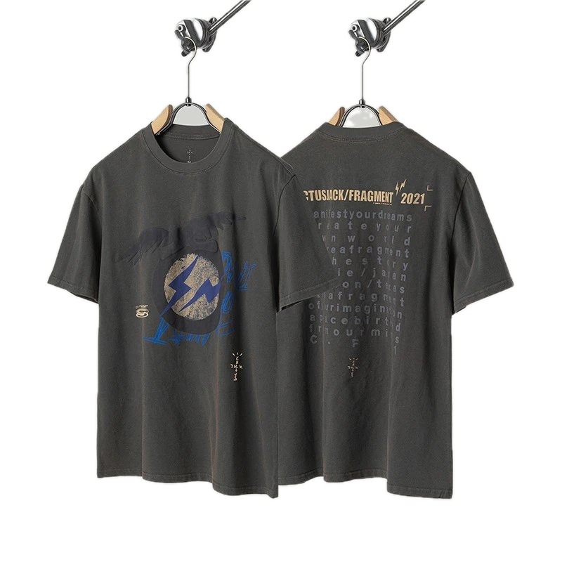 Travis Scott Lightning Co-branded Vintage Charcoal Gray T-Shirt