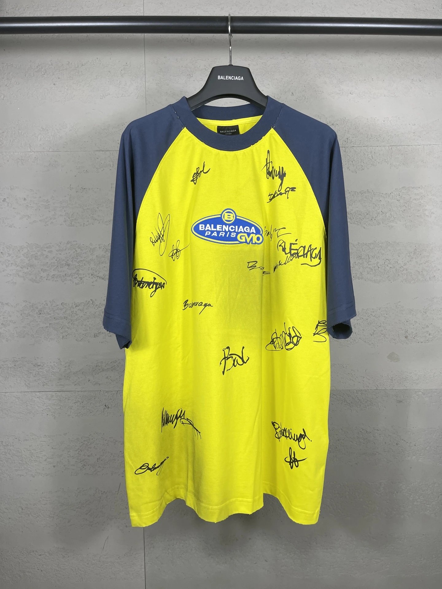 Balenciaga Signature Style Yellow and Blue T-shirt