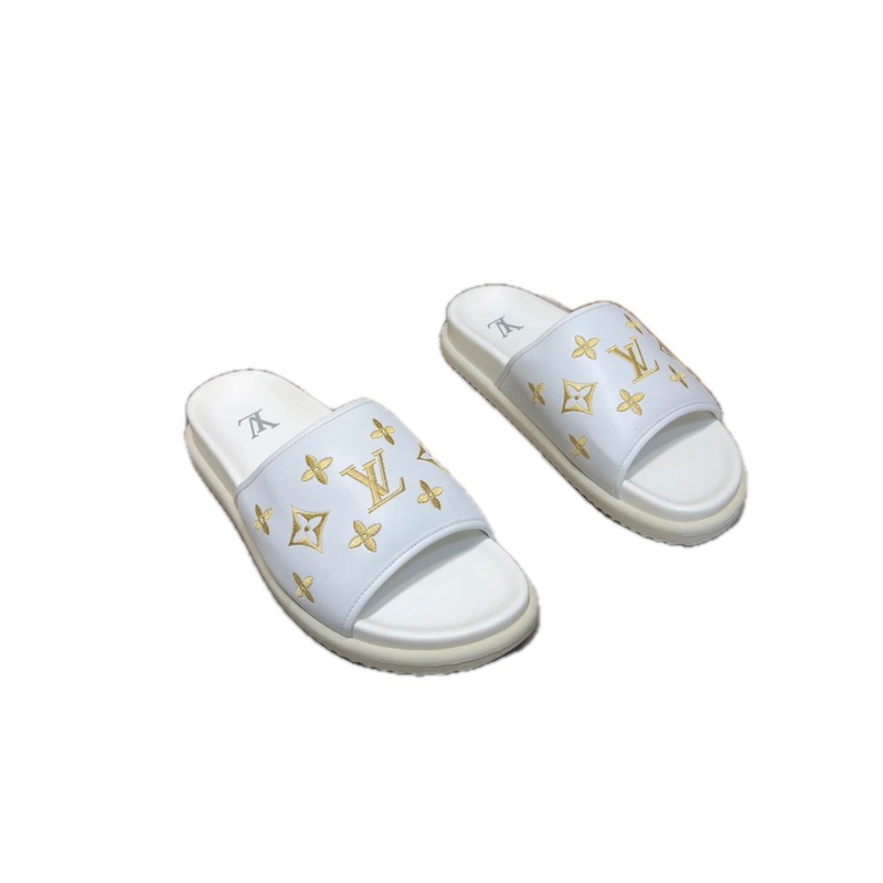 Louis Vuitton Embroidered Monogram Light Luxury Style White Slides
