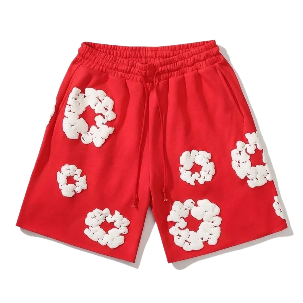 DENIM TEARS Red and White Retro Shorts