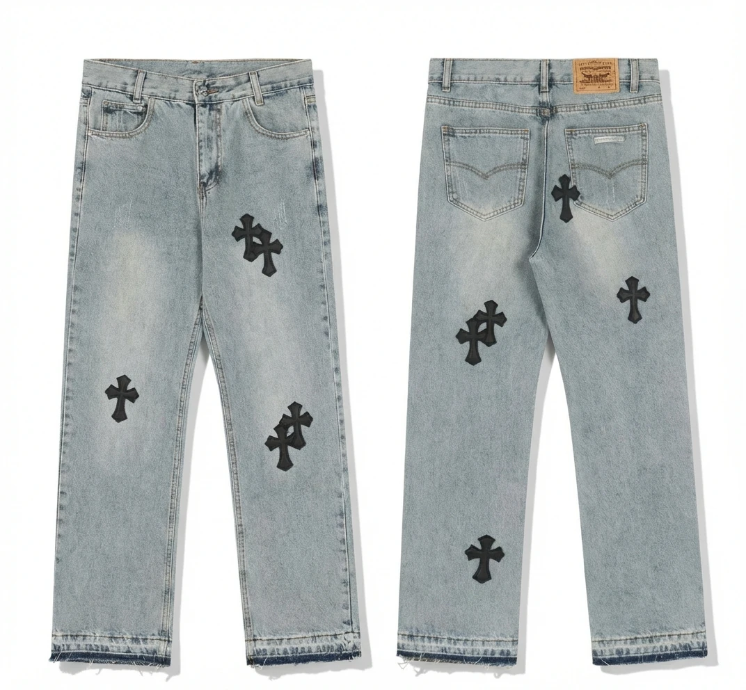 Chrome Hearts denim-style light blue jeans
