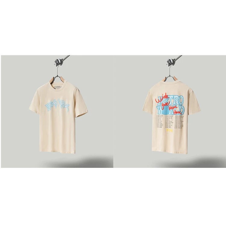 Travis Scott Astro Street Style Apricot Beige Short Sleeve T-Shirt