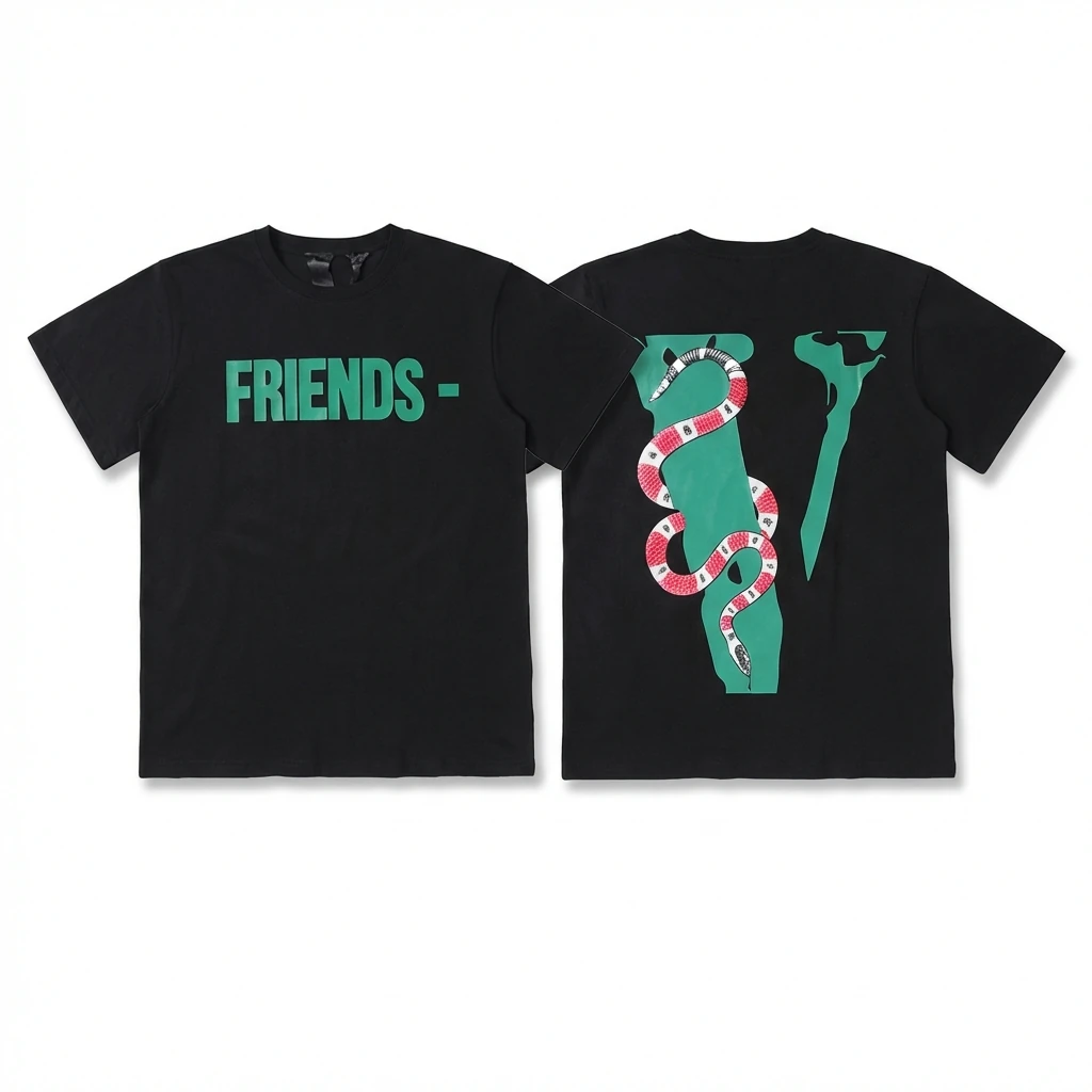 Vlone Snake Print Style Black T-shirt
