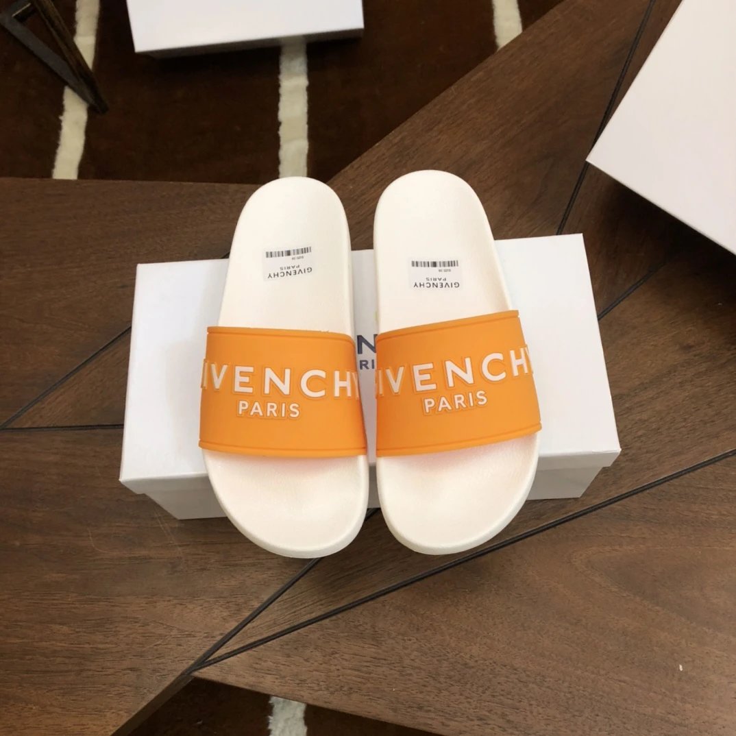 Givenchy Alphabet Series Minimalist Style White & Orange Slide Sandals