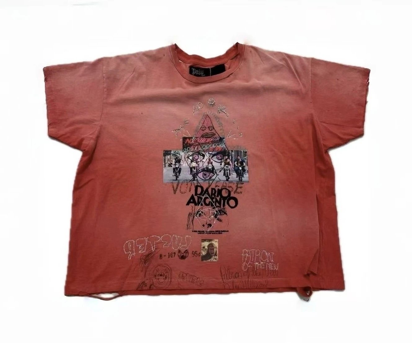 Paly Hollywood Vintage Distressed Dirty Orange Printed T-Shirt