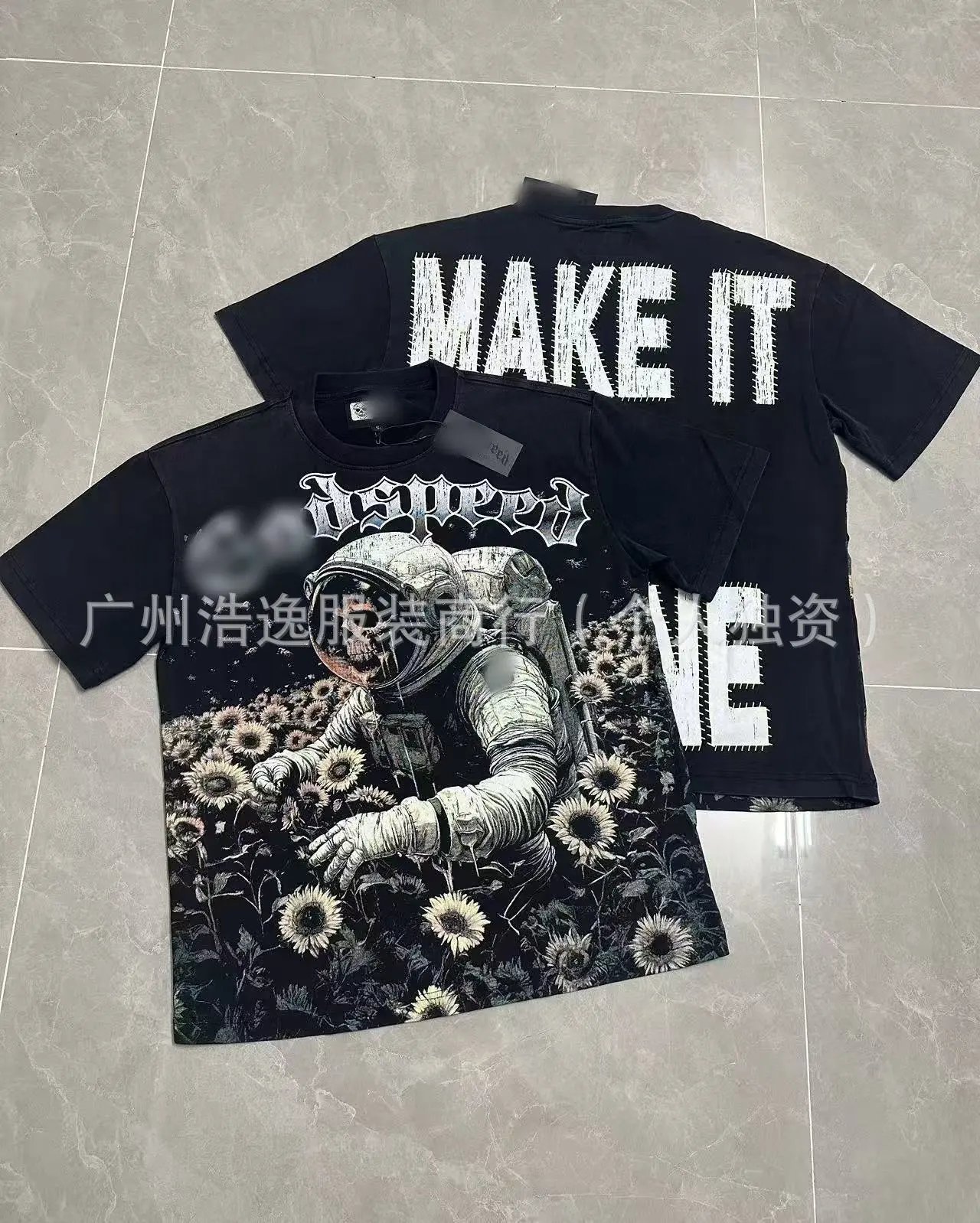 GOD Skull Astronaut Dark Style Black Short-sleeve T-shirt
