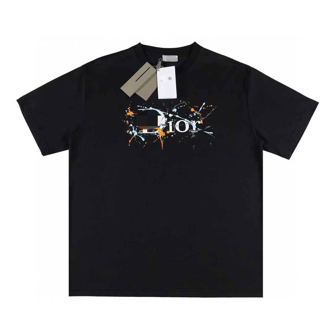 Dior Ink-Splashing Print Street Style Black T-Shirt