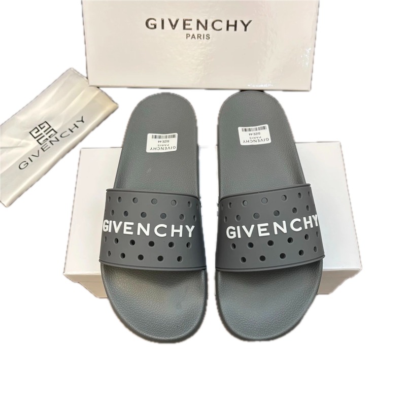 Givenchy Letter Cut-out Streetwear Gray Slide Sandals