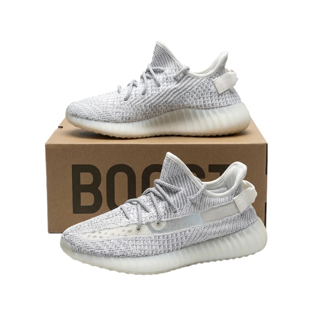 Gray and white trendy Yeezy 350 sneakers