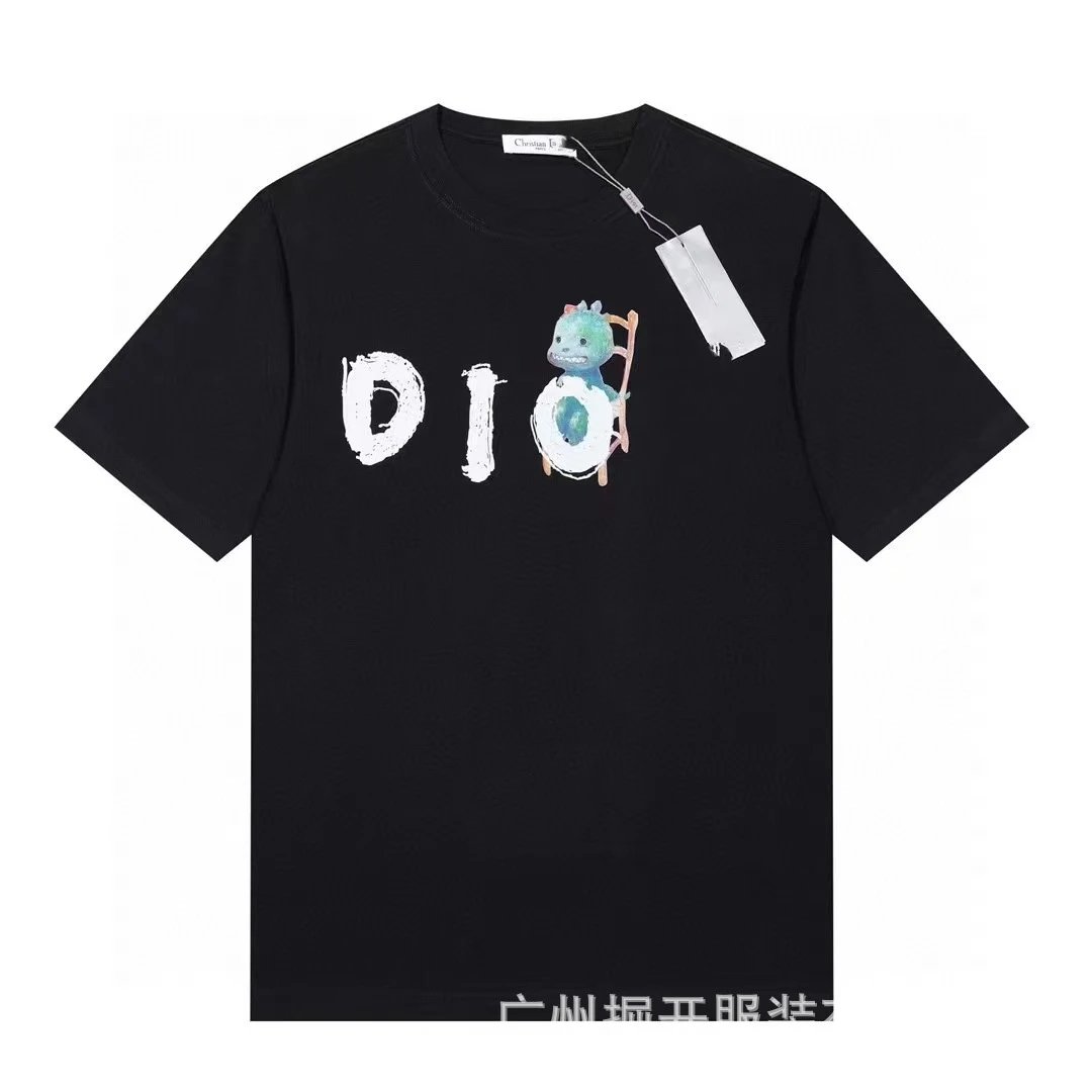 Dior Dinosaur Print Trendy Black Short-sleeve T-shirt
