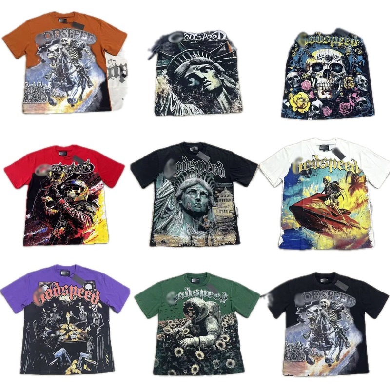 Godspeed Skull Print Street Style Black T-Shirt
