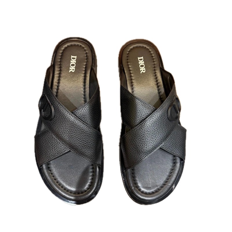Dior Men's Casual Collection Minimalist Style Black Slide Sandals