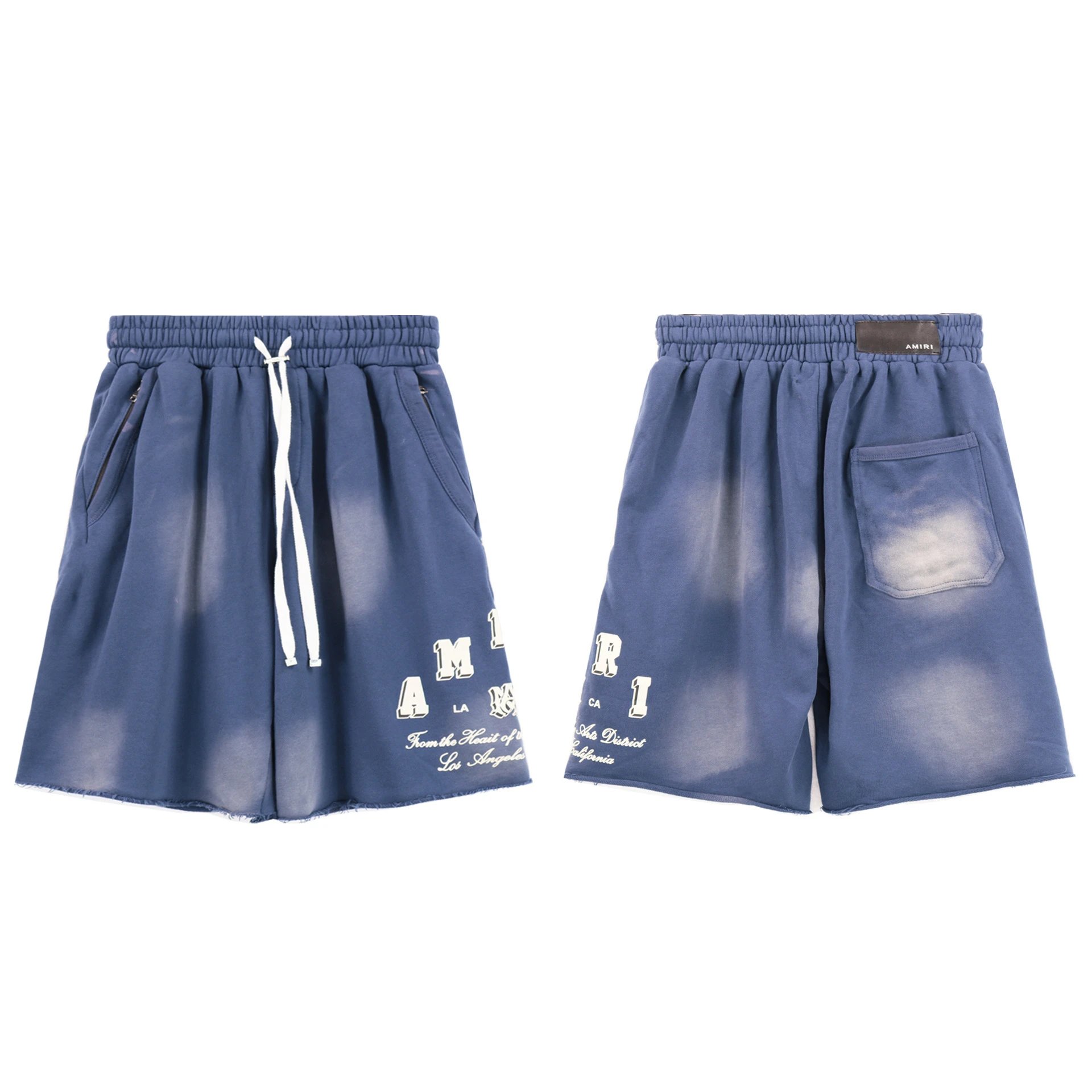 AMIRI Letter Print Street Style Washed Blue Shorts