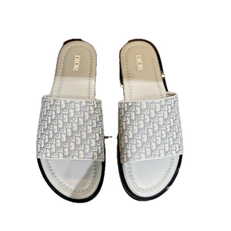 Dior Monogram Light Luxury Style Light Gray Slides