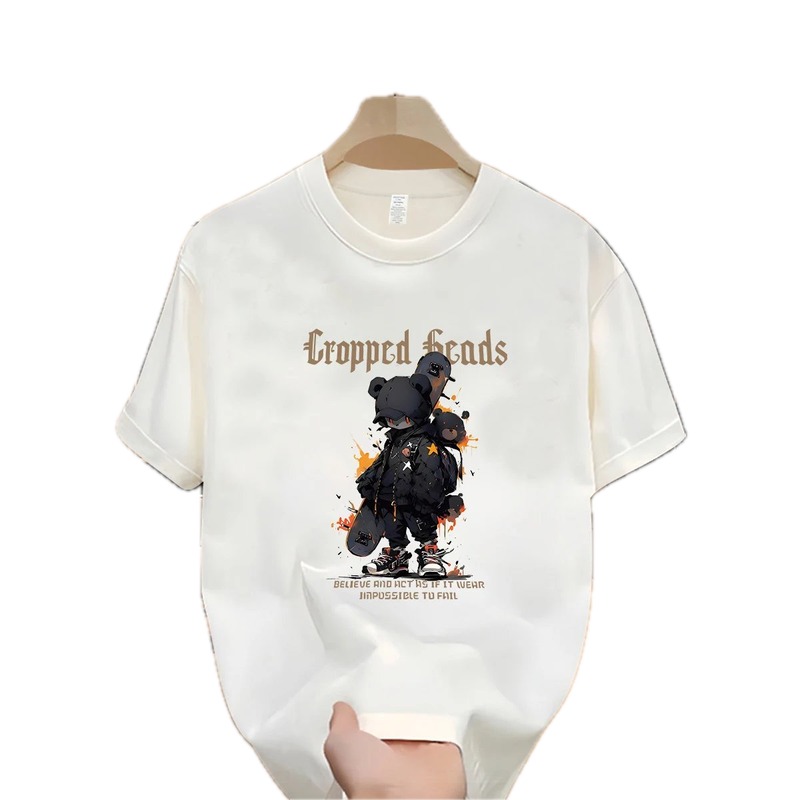 Cropped Heads Trendy Bear Street Style White T-shirt