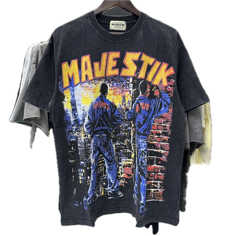 MAJESTIK Printed Vintage Distressed Black T-Shirt