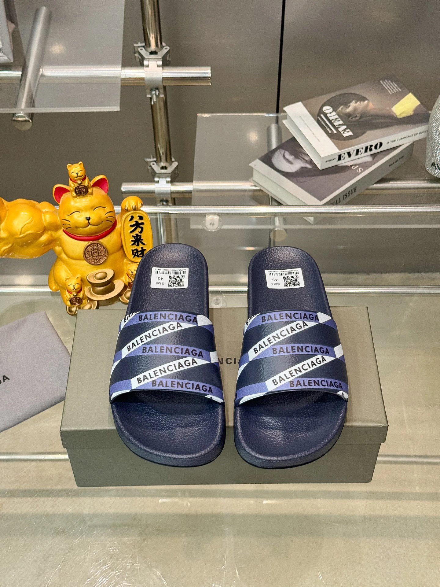 Balenciaga Style Letter Streetwear Navy Blue Slides