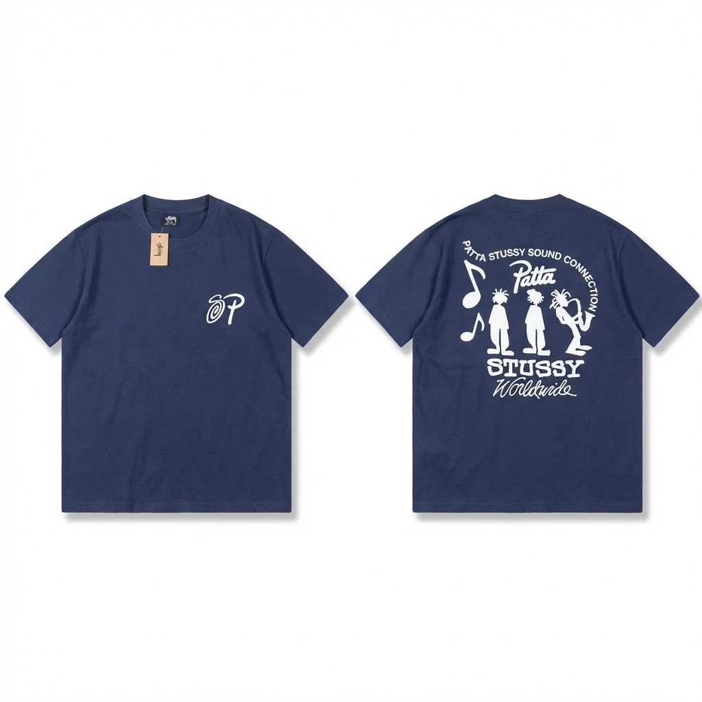 Stussy Co-branded Hip-hop Style Navy Blue T-shirt
