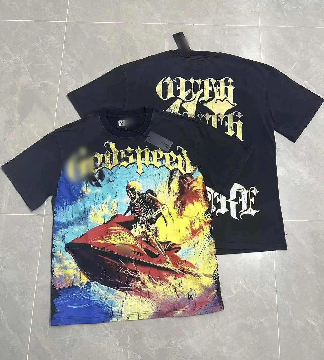 Godspeed Skull Print Street Style Black T-Shirt