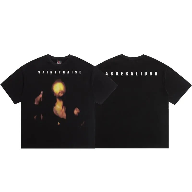 SAINT Portrait Print Dark Style Black T-Shirt