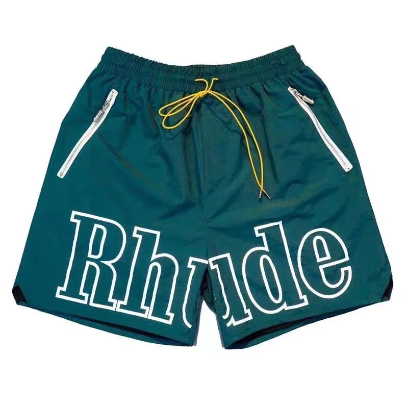RHUDE trendy and cool style dark green shorts