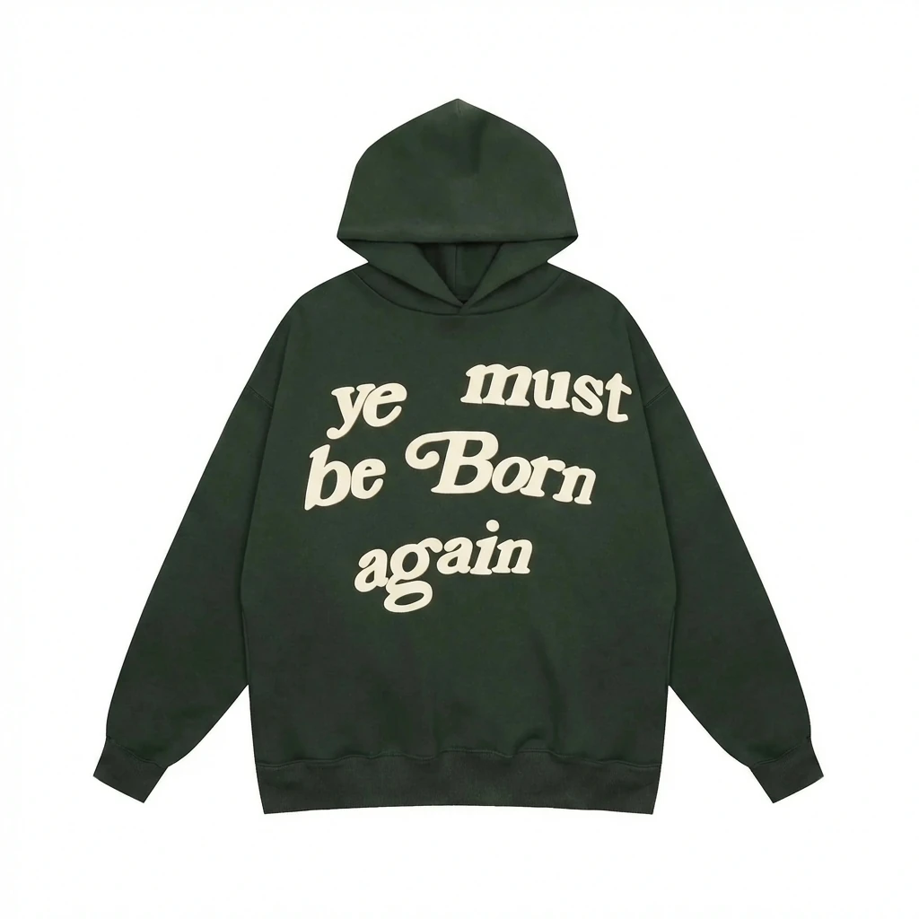 Kanye retro-style dark green hoodie