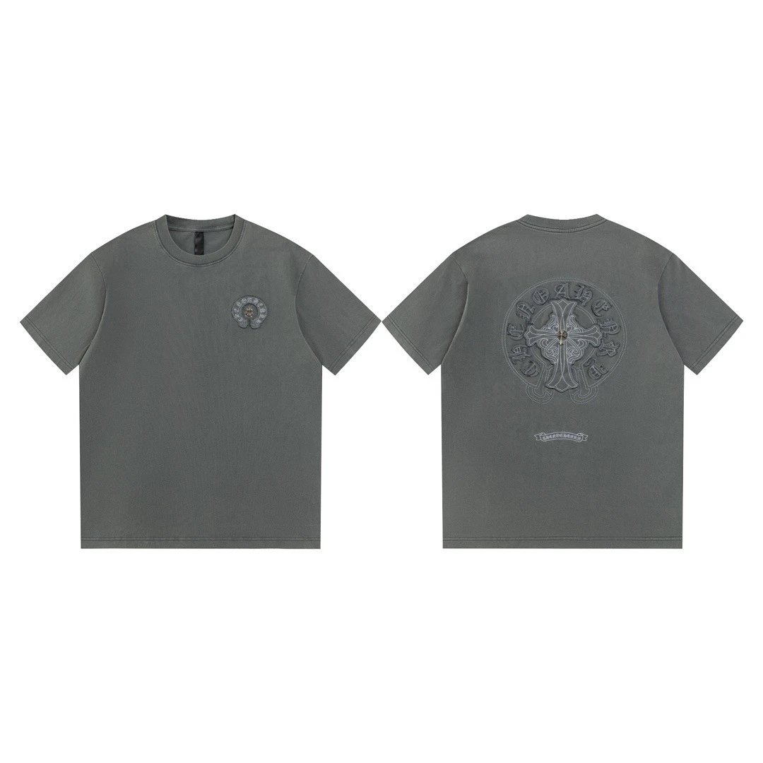 Chrome Hearts Cross Embroidered High Street Dark Grey Short-sleeve T-Shirt