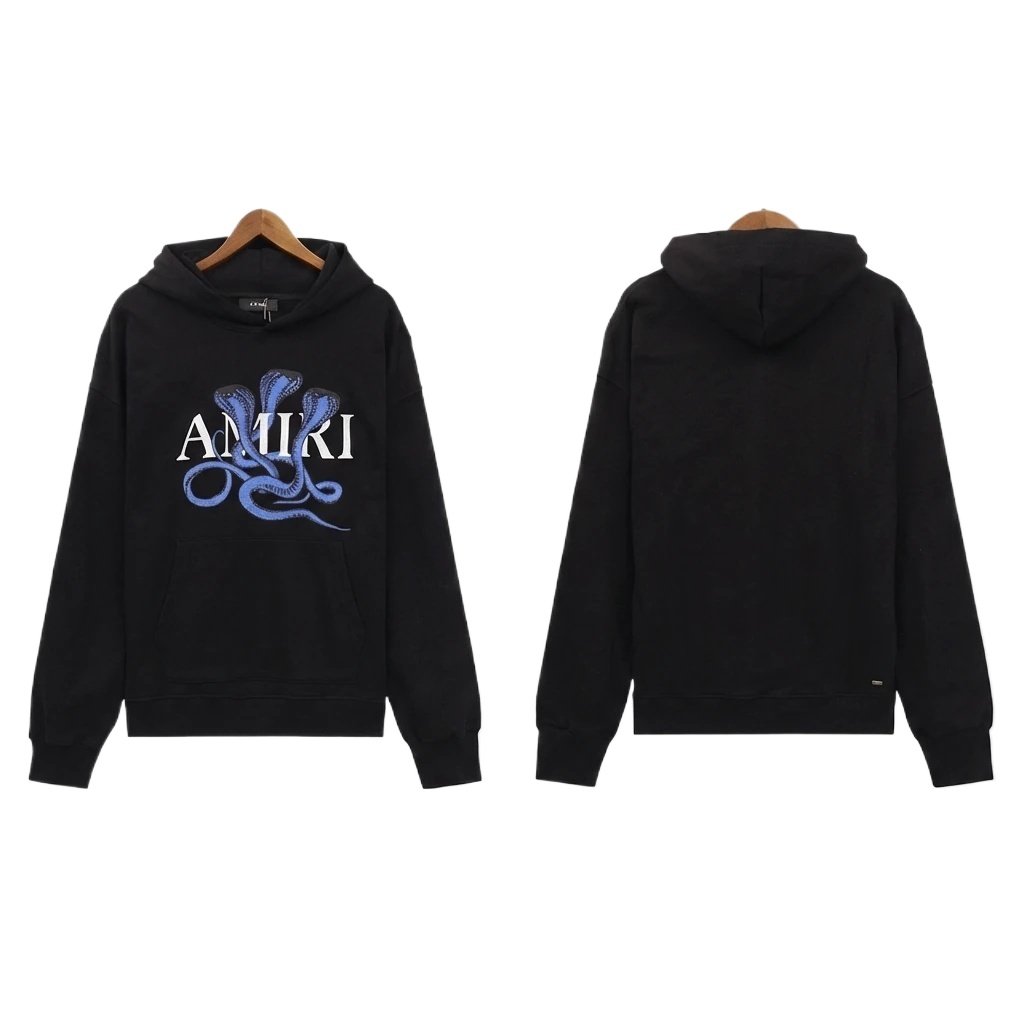 AMIRI Black Hoodie with Snake Print