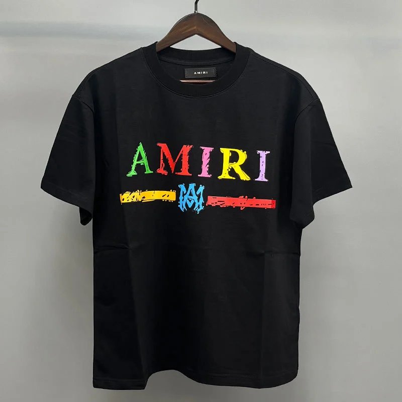 Amiri Color-Letter Graphic Black Records Graphic T-Shirt Visual Accent