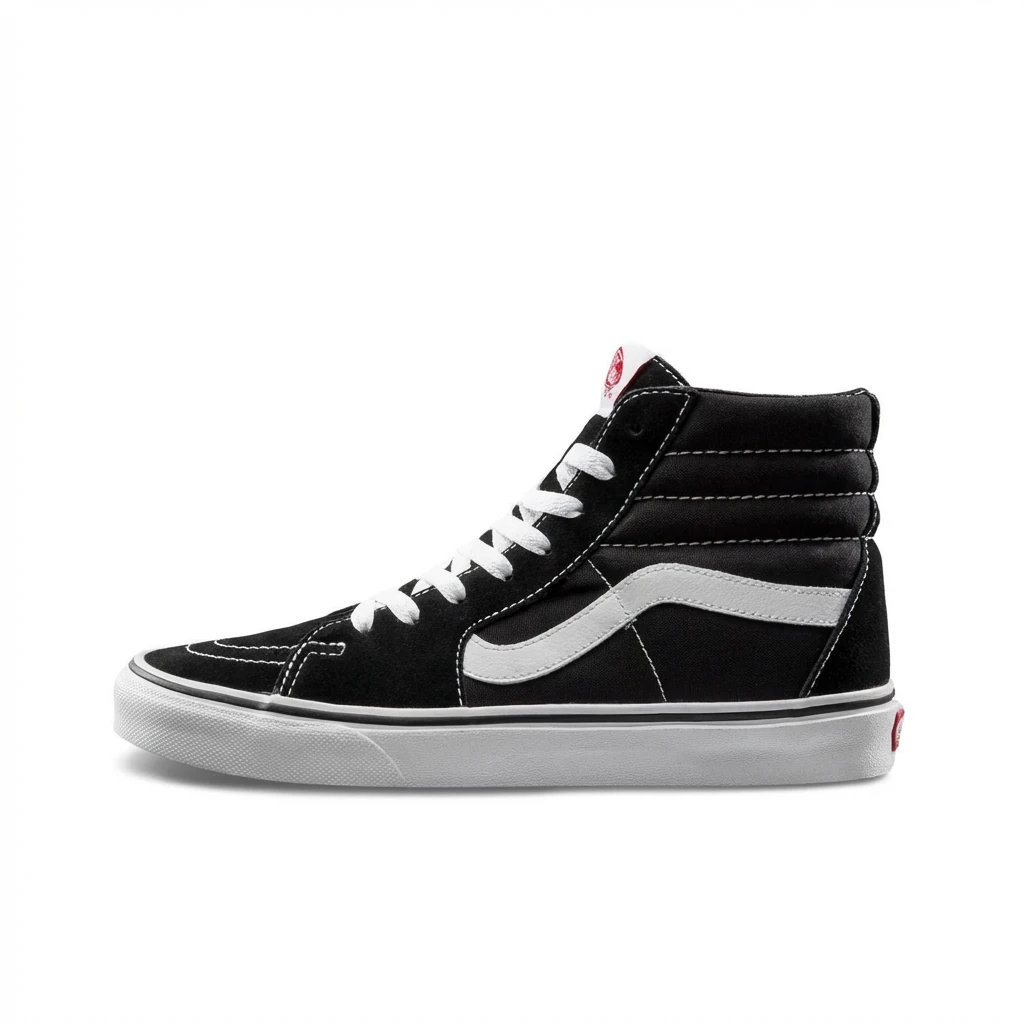 Vans classic high-top black and white canvas shoes.