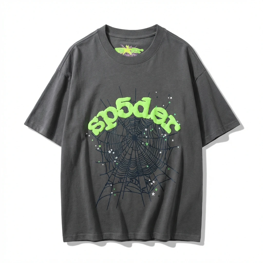Sp5der Spider Web Trendy Cool Gray T-shirt
