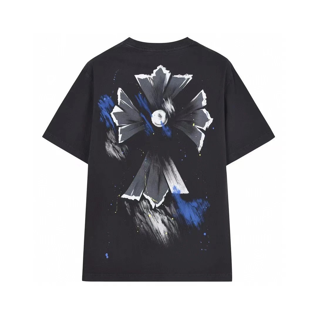 Chrome Hearts Ink-splattered Cross Street Style Black T-shirt