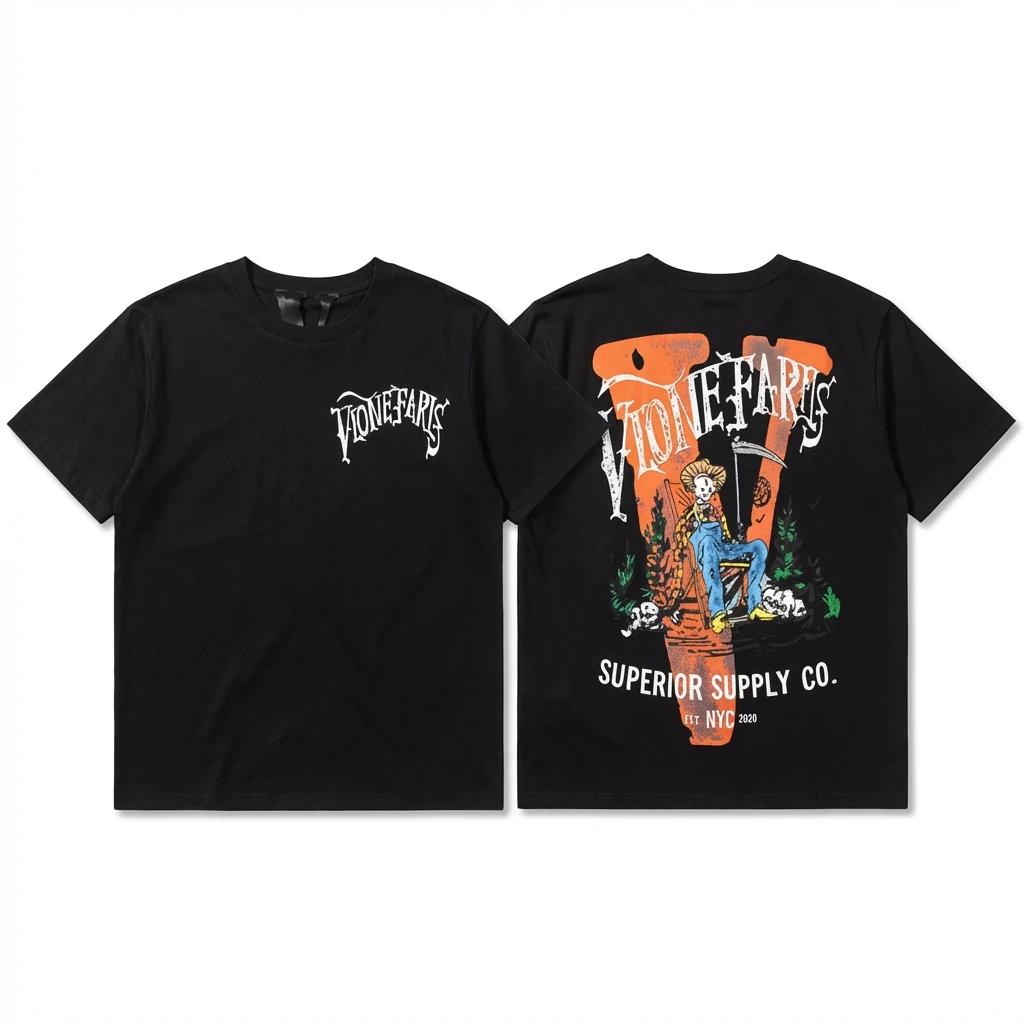 Vlone dark style printed black T-shirt