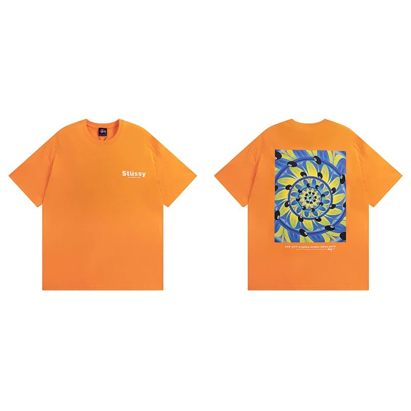 Stussy Orange Spider Graphic T-Shirt Coffee Run Logo