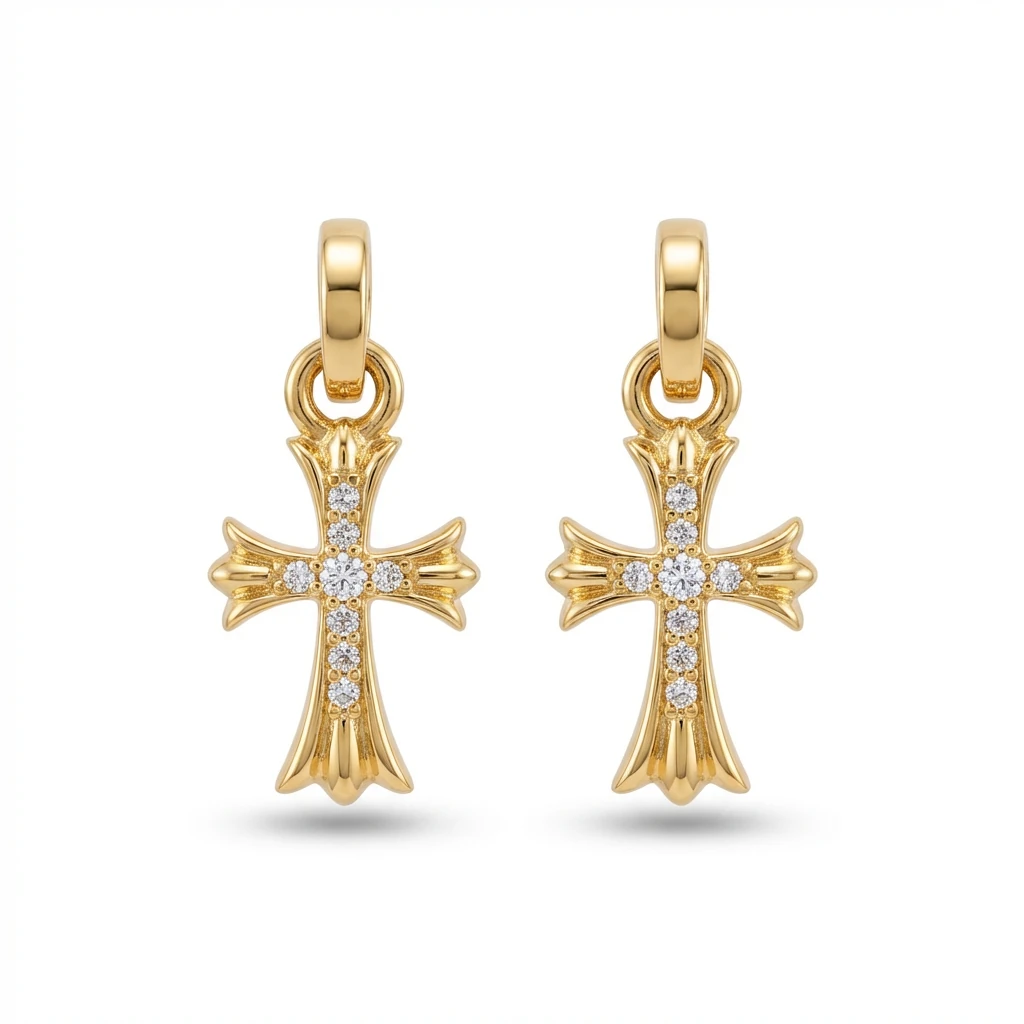 Chrome Hearts Cross Trendy and Cool Style Gold Earrings