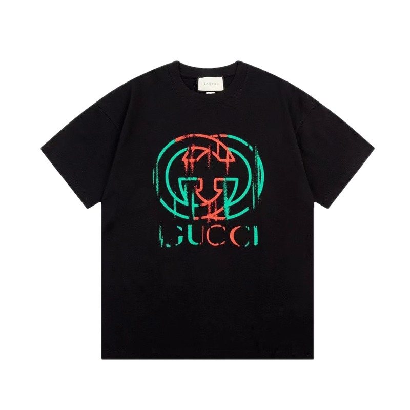 Gucci Double G Graffiti Street Style Black Short Sleeve T-Shirt