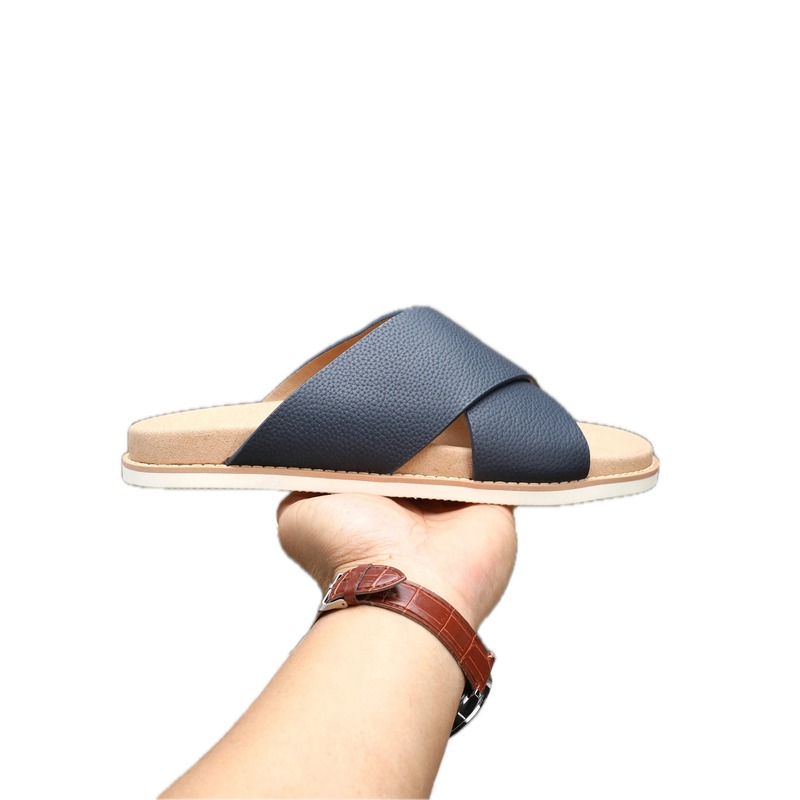 Brunello Cucinelli Casual-style Navy Blue Genuine Leather Slides