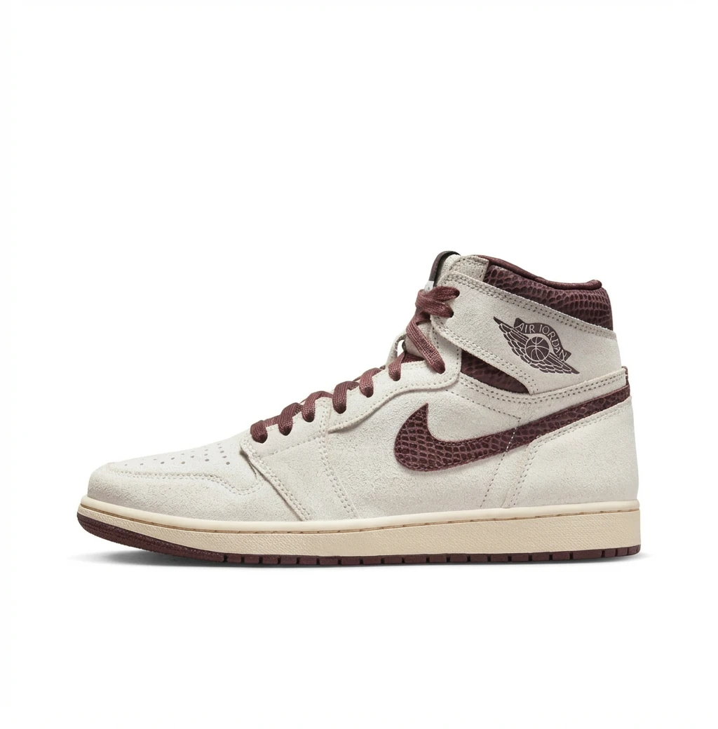 Jordan AJ1 High-top Retro Style White and Brown Shoes