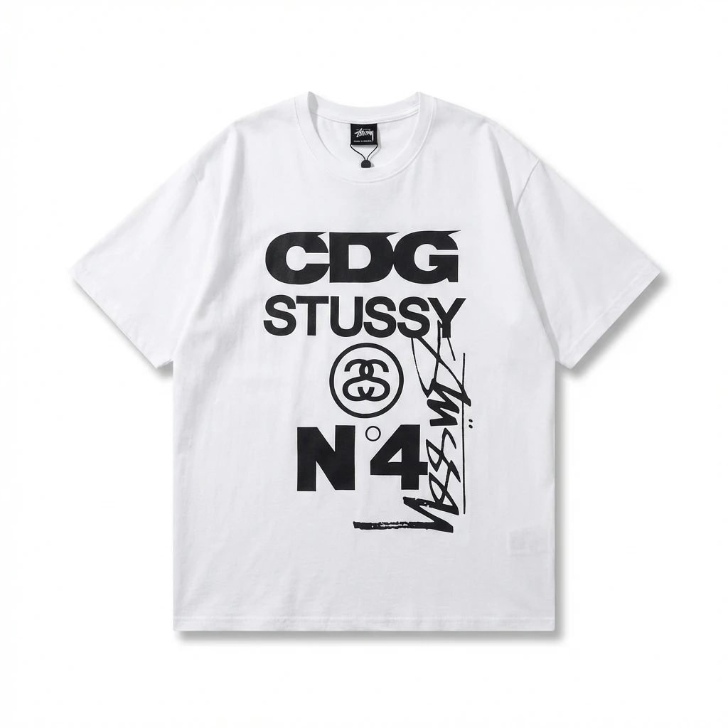 Stussy x CDG collaboration white T-shirt