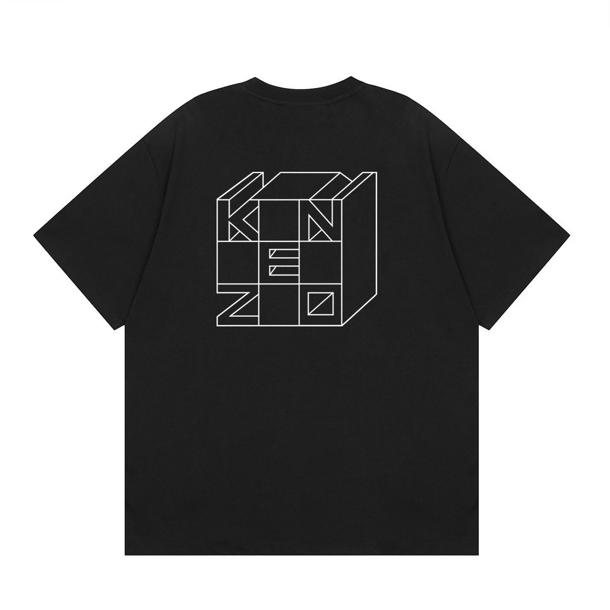 KENZO Geometric Lines Streetwear Black Short Sleeve T-Shirt